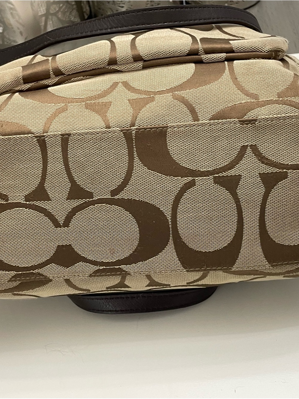 Coach Signature Turnlock Canvas Tote Bag Brown Leather Trim - Picture 7 of 10